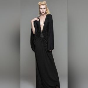 Elegant Black Draped Dress with Beaded Detail